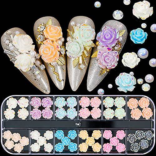 3D Flower Nail Art Charms Acrylic Nail Supplies 54Pcs Rose Flower Nail Charms for Nail Art Colorful Kawaii Nail Charms Jewelry Nail Accessories Supplies for Women