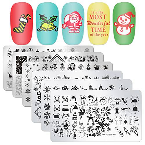 Nail Stamping Plate Christmas, DANNEASY 6 Pieces Nail Stamp Holiday Nail Stencils Nail Template Plate Manicure Stamping Kit (Chic Series)