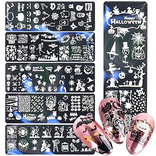 Nail Art Stamping Plate, DANNEASY 6 Pieces Nail Stamp Kit Nail Stencils Manicure Stamping Set With Nail Stamper, Scraper, Storage Bag (Halloween Series)