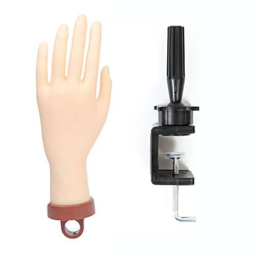 Practice Hand for Acrylic Nails 1 Piece Nail Training Practice Hands and C Clamp Stand Holder Black Adjustable Table Stand Clamp Holder for Practice Hand and Mannequin Head
