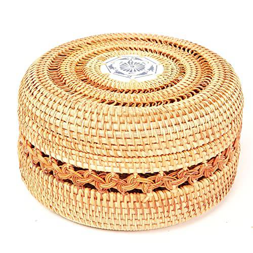 100% Natural Rattan Storage Bin with lid for Dinning Room, Bathroom, Essential Household As Batteries, Nail clippers, Sewing, Makeup, DVD, Decorations And Picnic (Style 2)