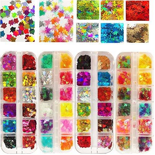 GOTONE 4Boxes Maple Leaf Sequin Nail Shiny 3D Mixed Hexagon Colorful Sequins For Nails Art Decorations Manicure