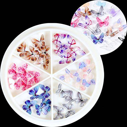 3D Acrylic Butterfly Nail Charms 30 Pieces Butterfly Nail Glitter Set Supplies 6 Colors Butterflies Design luxury Nail Art Decal Decoration DIY Crafting