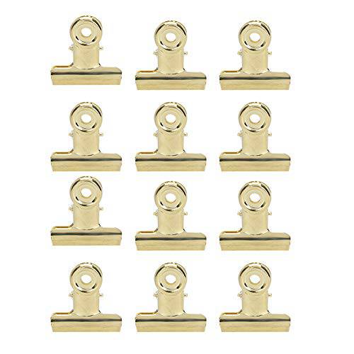 12 pieces C Curve Nail Extension Clips Nail Pinching Clips, Chip Clips Bag Clips Food Clips, Plastic Bulldog Clips Multi-function Nail Art Accessories for Shops, Office and Home Kitchen(Golden)
