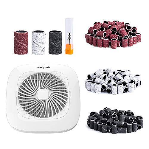MelodySusie Nail Dust Collector, Powerful Nail Vacuum Fan Dust Collector Extractor Dust Suction Machine for Acrylic Nails Polishing Filing, Low Noise, Salon Home Use with 300Pcs Sanding Bands