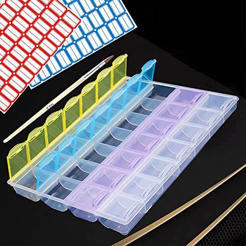 Rhinestone Storage Boxes,28 Slots Colorful Transparent Empty Nail Art Decoration Plastic Display Organizer Holder Gem Container Box for Nail Charms Rhinestone Beads Ring Earrings