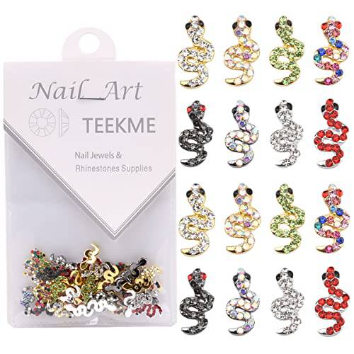 40pcs 8 Colors Mix Nail Art 3d Decoration Kawaii Snake Charms Gold Studs Rhinestone Jewels for Salon Manicure Technician Supplies