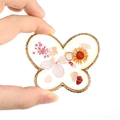 AKOAK 1 Pack Crystal Agate Palette Gel Nail Ppolish Drawing Board Phnom Penh Resin Nail Painting Palette DIY Nail Art Display Stand (Butterfly dried flowers)