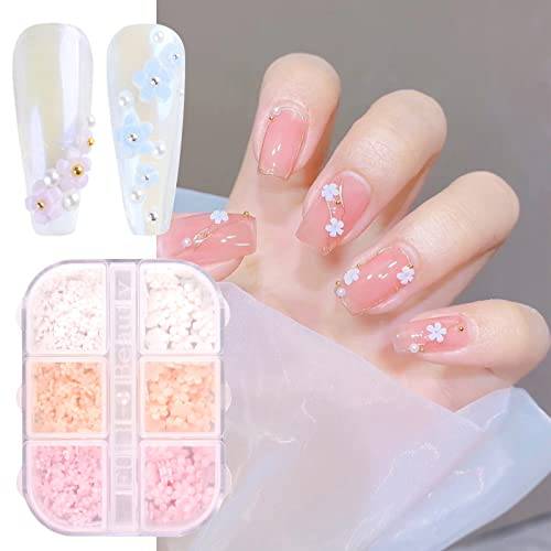 3 Colors Gradient Flowers Nail, Acrylic Nails Art Decorate Supplies 3D Colored Flowers Glitter Women Nails Gradient Decoration DIY Nail Accessories(White&Orange&Pink)