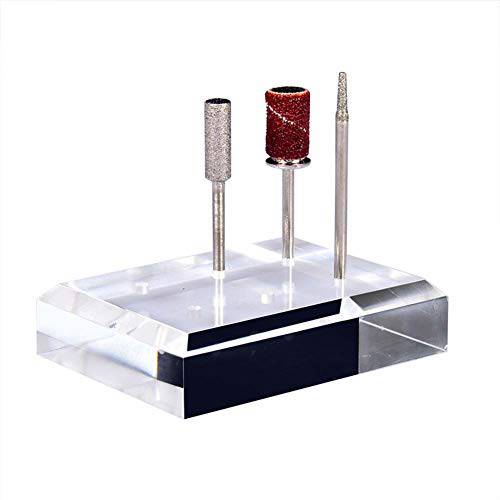 1Pc Rectangle Acrylic Nail Drill Bit Holder Stand Case Display Organizer 6 Holes Drill Bit Holder Manicure Tools for Home Use or Profession Nail Salon Use, Clear