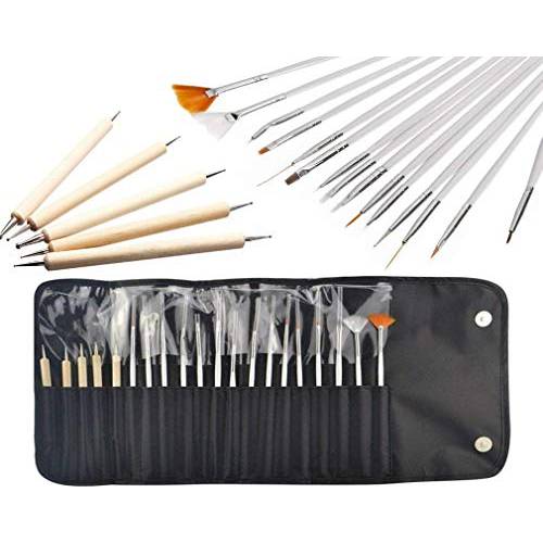 JZK 20 pcs Professional nail Art Brushes Pen Tools set with Wooden punteggia Design Paint Brush set kit for nail Art Design with a bag