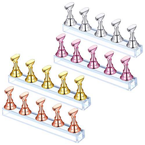 4 Sets Acrylic Nail Display Stand, BetterJonny Nail Tip Practice Stand Nail Holders Base Professional Nail Art DIY Tools for False Nail Tip Manicure Tool
