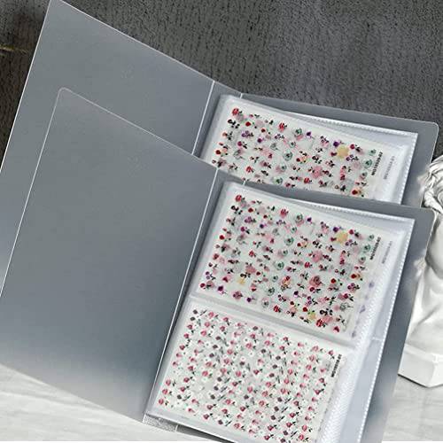 Nail Art Sticker Storage Book Collecting Album, 80 Slots Empty Storage Holder, Easy Photo Album Manicure Nail Art Tool, with 3 Pcs Jewelry Storage Bone Bag Self Sealing