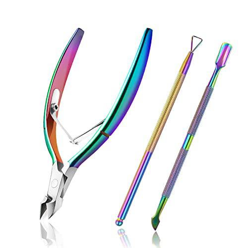 Cuticle Trimmer with Cuticle Pusher, JUNHCZOY Cuticle Remover Cuticle Nippers Professional Stainless Steel Cuticle Cutter Clippers Manicure Pedicure Tools for Fingernails and Toenails