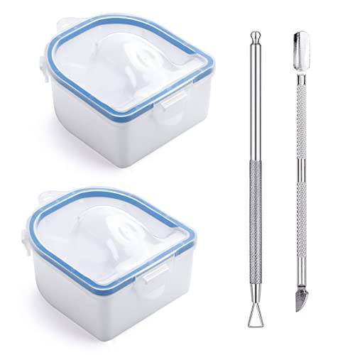 Nail Soaking Bowl, 2PCS Soak Off Gel Polish Dip Powder Remover Manicure Bowl with Triangle Cuticle Peeler and Stainless Steel Cuticle Pusher Nail Art Tool (Blue)