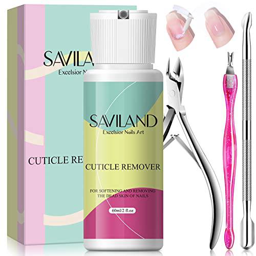 SAVILAND Cuticle Remover Kit - 2.03 OZ Cuticle Remover Liquid Cream with Cuticle Trimmer, Cuticle Nipper and Cuticle Pusher for Professional Nail Manicure