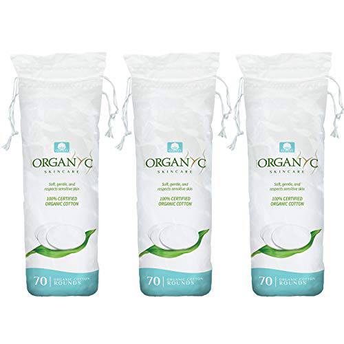 Organyc - 100% Certified Organic Cotton Rounds - Biodegradable Cotton, Chemical Free, for Sensitive Skin (210 Count) - Daily Cosmetics. Beauty and Personal Care