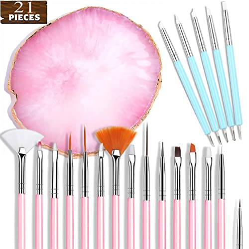 Nail Art Brushes Palette Tools Kit Set, Resin Palette and 2 Way Acrylic Silicone Carving Pen Dotting Pen, Nail Salon Supplies