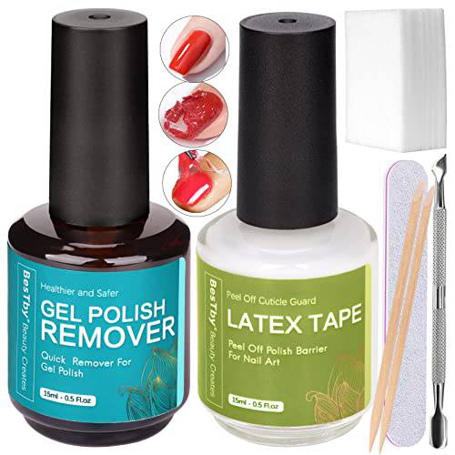 BesTby Gel Nail Polish Remover - Easy and Quick Gel Polish Remover, Nail Polish Remover for Remove Gel Nail Polish, Gel Nail Remover Kit and Nail Liquid Latex Tape 15 ml/0.5 oz for Nails