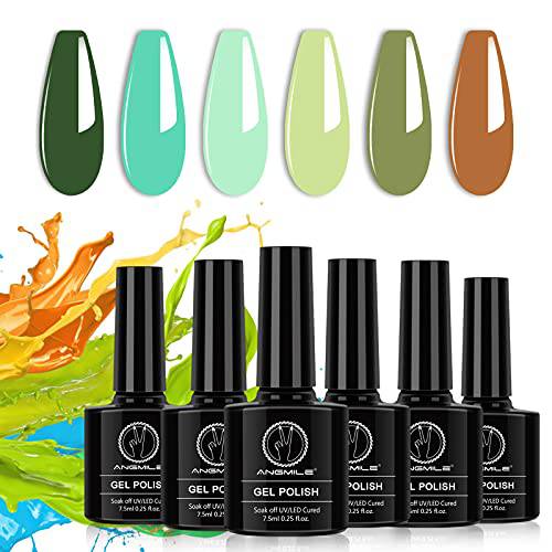 Green Gel Nail Polish Set, Angmile 6 Colors Grass Green Olive Light Green Yellow Series Spring Gel Nail Polish, Soak Off UV LED Gel Nail Kit Manicure Gift for Girls Women DIY Home Salon