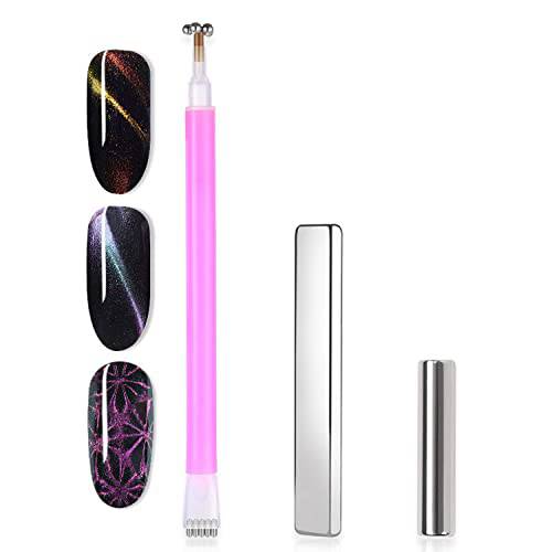 SILPECWEE 3Pcs Nail Magnet Cat Eye Magnet for Nails Dual-Ended 3D Magnetic Stick Nail Polish Pens Nail Design Tools for Gel Nail Polish Nail Art Accessories