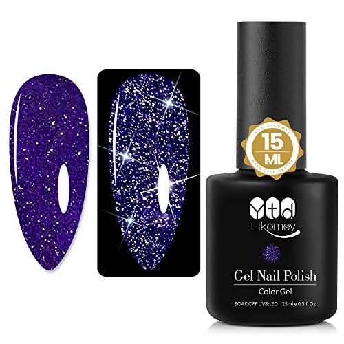 YTD Likomey Reflective Glitter Gel Nail Polish,15ml Lavender Purple Flash Diamond Disco DJ Shimmer Nail Gel,Sparkly Shiny Soak Off UV Gel Polish Varnish,Salon Home DIY Manicure