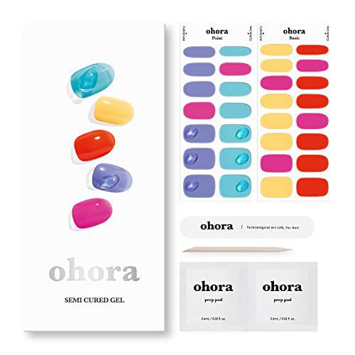 ohora Semi Cured Gel Nail Strips (N Jelly.pop) - Works with Any Nail Lamps, Salon-Quality, Long Lasting, Easy to Apply & Remove - Includes 2 Prep Pads, Nail File & Wooden Stick - Jewel - Gemstone