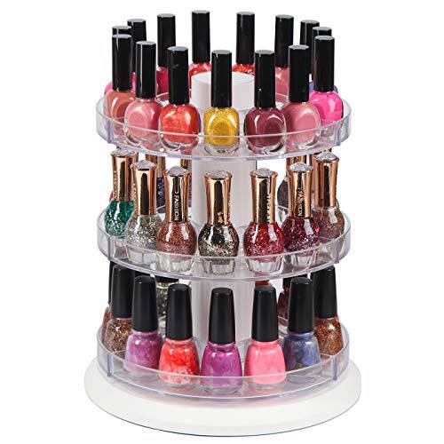 J JACKCUBE DESIGN Acrylic Rotating Nail Polish Display Stand Spinning Rack Holds 69 - 117 Bottles, 3 Tier Storage Holder Organizer for Nail Polish, Makeup, Essential Oil and more - MK548B