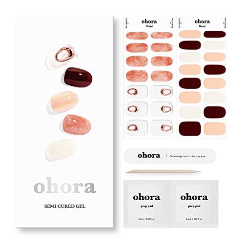 ohora Semi Cured Gel Nail Strips (N Blush) - Works with Any Nail Lamps, Salon-Quality, Long Lasting, Easy to Apply & Remove - Includes 2 Prep Pads, Nail File & Wooden Stick - Jewel - Gemstone