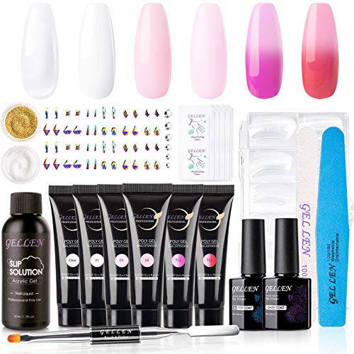 Gellen Poly Gel Nail Kit - Acrylic Nail Kit Builder Gel For Nails Set Clear Nail Tips - Nail Art Decorations All-In-One French Manicure Gel Nail Extension Kit 02