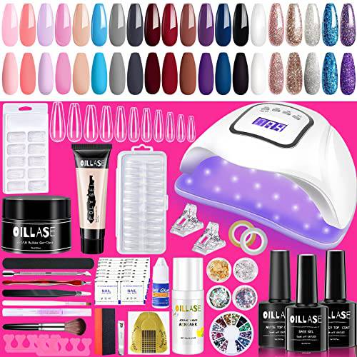 Acrylic Nail Kit for Beginners with Everything and 12 PCS Gel Nail Polish Kit with Light 2-in-1, Large Capacity Acrylic Nail, Glitter Nail Acrylic Powder for Nail Art Extension Kit…