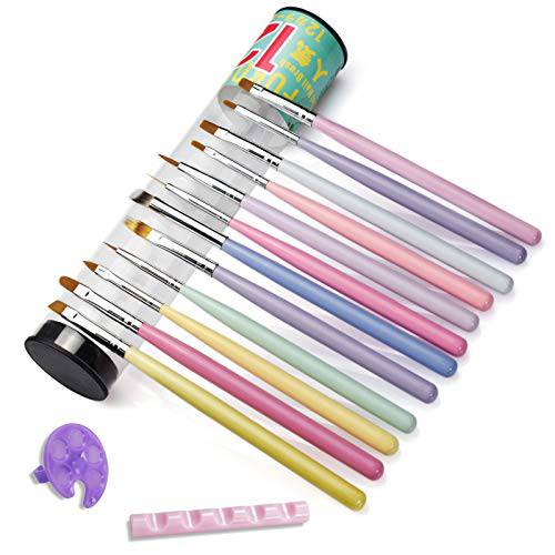 12Pcs Nail Art Brushes for Acrylic Set Colorful Gel Polish Pens Detail Designs Liner Painting Kit Polygel Nail Paint Brush Tools