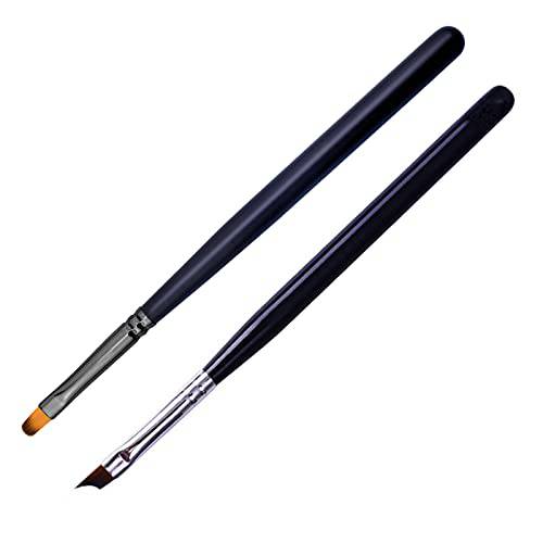 French Brush for Nails Oblique Head French Tip Nail Art Design Pen & Manicure Clean-Up Brushes UV Gel Acrylic Painting Drawing Pen Set,Black Handle & Fine Hair, NB113