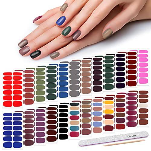 DANNEASY 336 Pieces 24 Sheets Solid Color Nail Polish Strips Self Adhesive Nail Stickers Full Nail Wraps Nail Strips for Women Girl with 1pc Nail File, Cuticle Stick