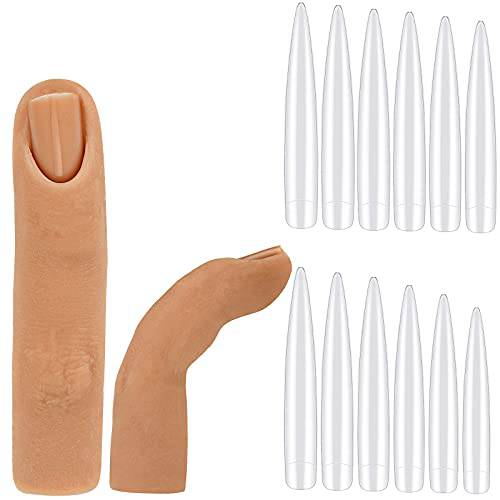 Silicone Practice Fingers Hand Silicone Nail Training Bendable Fake Training Fingers 120 Pieces Clear False Nails, Silicone Nail Training Finger for Acrylic Nails Manicure Art Finger Model