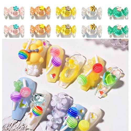 100Pcs Candy Nail Charms Sweet Cute Assorted Candy Lollipop Nail Charms Colorful 3D Nail Art Acrylic Charms for Nail Art DIY Crafting