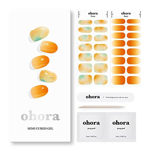 ohora Semi Cured Gel Nail Strips (N Eternal) - Works with Any UV Nail Lamps, Salon-Quality, Long Lasting, Easy to Apply & Remove - Includes 2 Prep Pads, Nail File & Wooden Stick