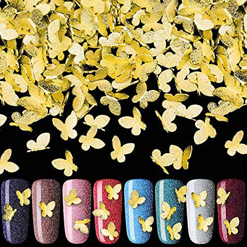 ANCIRS 150pcs Metal 3D Butterfly Nail Art Studs Stickers, Adhesive Gold Kawaii Nail Charms Butterflies Decal for Nails, Butterfly Charms for DIY Nails Art Decoration