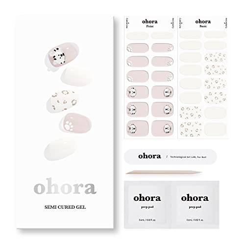 ohora Semi Cured Gel Nail Strips (N Check Camellia) - Works with Any Nail Lamps, Salon-Quality, Long Lasting, Easy to Apply & Remove - Includes 2 Prep Pads, Nail File & Wooden Stick - Red
