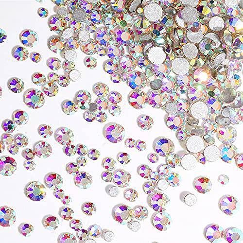 4320pcs Rhinestones for Nails art Rhinestones for Crafts Bulk Nail Gems and Rhinestones Nail Jewels Diamonds for Nails Flatback Round Glass ab Nails Charms for 6 Sizes