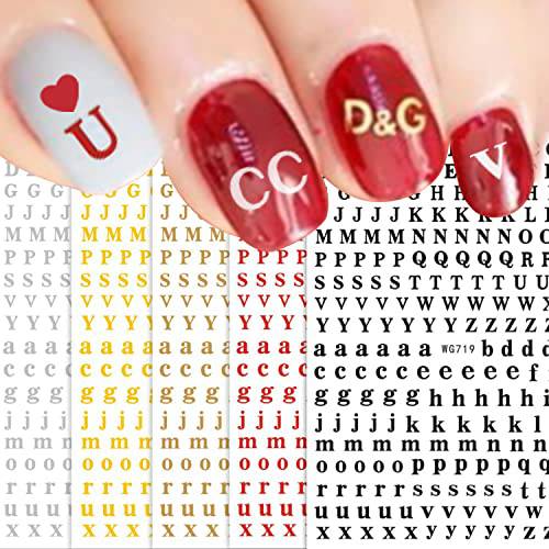 JMEOWIO Letters Nail Art Stickers Decals 8 Sheets Self Adhesive Designer English Alphabet Nail Art Design DIY Nail Decoration for Women Girls