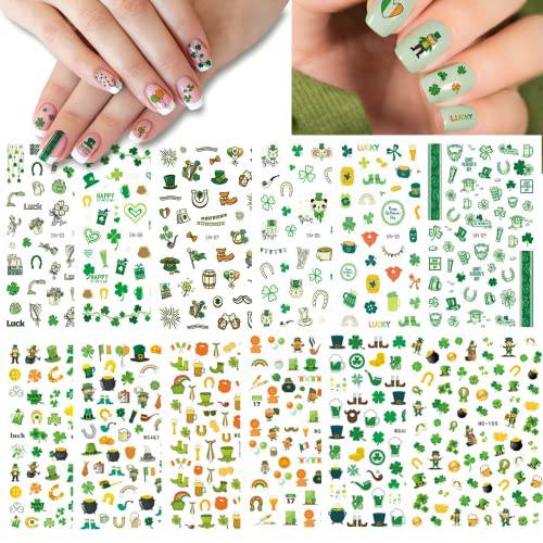 AnyDesign 1000Pcs+ Luminous & Ordinary St. Patrick’s Day Nail Art Stickers Fluorescent Self-Adhesive Nail Decals Glow in The Dark Green Shamrock Nail Sticker DIY Nail Decor for Women Girls, 12 Sheet