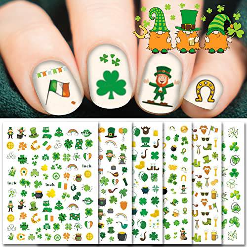 TailaiMei St. Patrick’s Day Nail Stickers, 10 Sheets Self-Adhesive Nail Art Decals for DIY Nail Decorations, 3D Design for Leprechaun Shamrock (Cute Style)