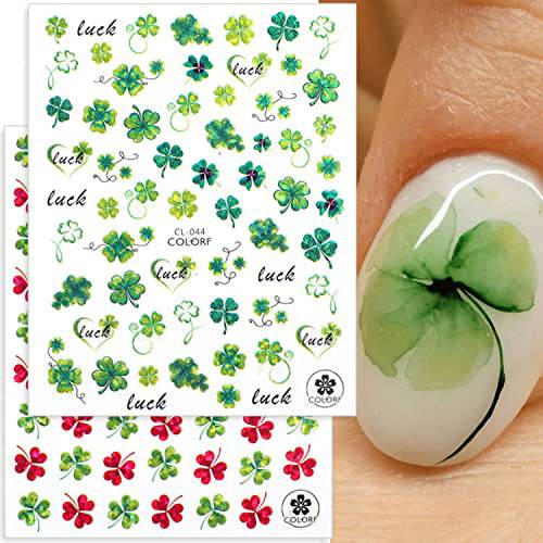 St. Patrick’s Day Nail Art Stickers Decals Sliders Green Shamrock Flowers Clover Ginkgo Leaf Nail Art Decals 3D Holographic Nail Foils Manicure 6 Sheets (Shamrocks)