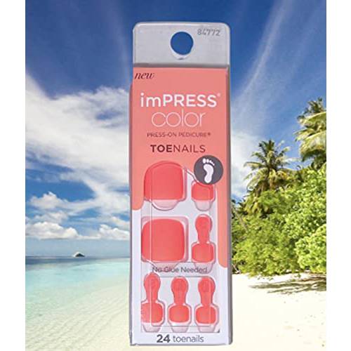 Impress Kiss ImPress Color Press-On Bright Matte Neon Orange Pedicure Toe Nails IMT502X Super Star, 24 Count (Pack of 1)