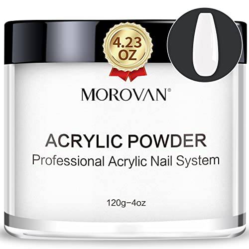 Morovan White Acrylic Powder - 4 oz Professional Colored Acrylic Nail Powder Polymer White Color Large Acrylic Nail Powder Polymer for Acrylic Nail Extension Carving Salon DIY