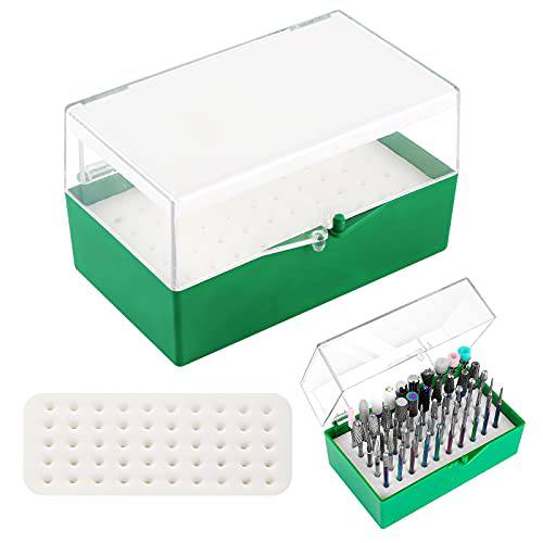 Lavinda Nail Drill Bit Holder Organizer Drill Bits Display Organizer Box- Professional Nail Bit Stand Dustproof Container Case with High Density Foam to Avoid Slipping & Scratches-(50 Holes, Green)