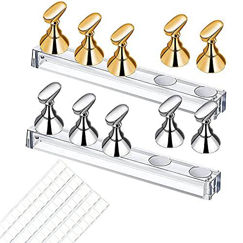 Ncana 10Pieces Acrylic Nail Display Stand Set, Magnetic Nail Tip Display Holder Acrylic Nail Display, Nail Tip Practice Stand Nail Art Training Stand for False Nail Tip Manicure Tool (Gold, Silver）