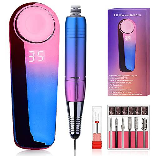 Professional Portable Electric Nail Drill - Yuniooe 35000 RPM Acrylic Nail kit Remove Nail Gel,Portable E File Machine for Salon Use or Home DIY (Gradient Blue)