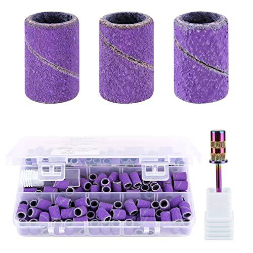 Bellehome Nail Sanding Bands 180pcs Professional Sand Bands for Nail Drill Sanding Bits Grit80/150/240 Zebra Efile Sanding Bands for Manicures Nail Drill Bits for Acrylic Nails, Purple